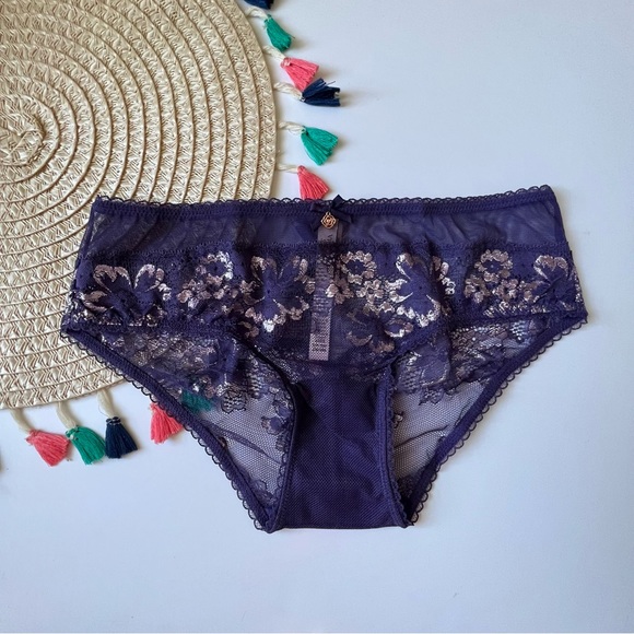 Victoria's Secret Body By Victoria Lace Front Hiphugger Panty Plum Shimmer S NEW - Picture 3 of 7